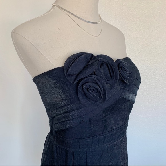 Arden B Navy Blue Rosette Shimmer Strapless Tube Dress - Picture 4 of 9